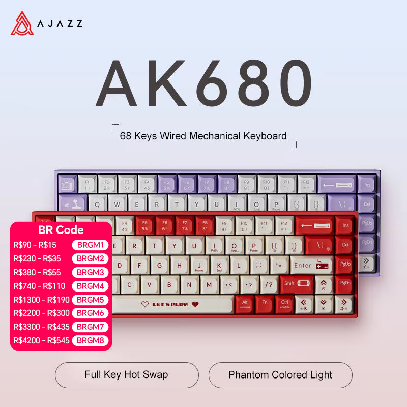 Gaming Keyboard Hot Swappable - Teclado Mecânico Gamer AJAZZ AK680 65%