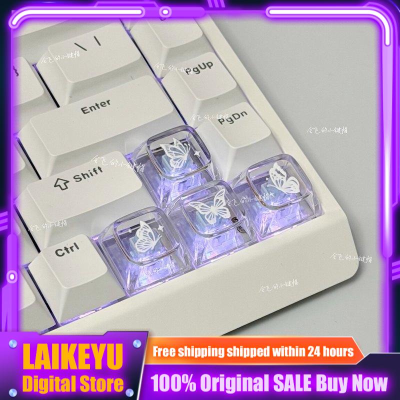 Keyboard Gaming Transparent - Tecla Transparente com Tema de Borboleta,